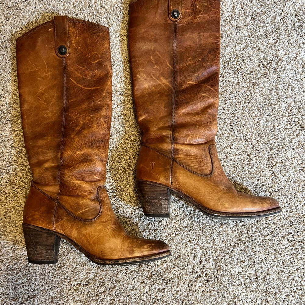 Frye Cognac Leather Heeled Boots